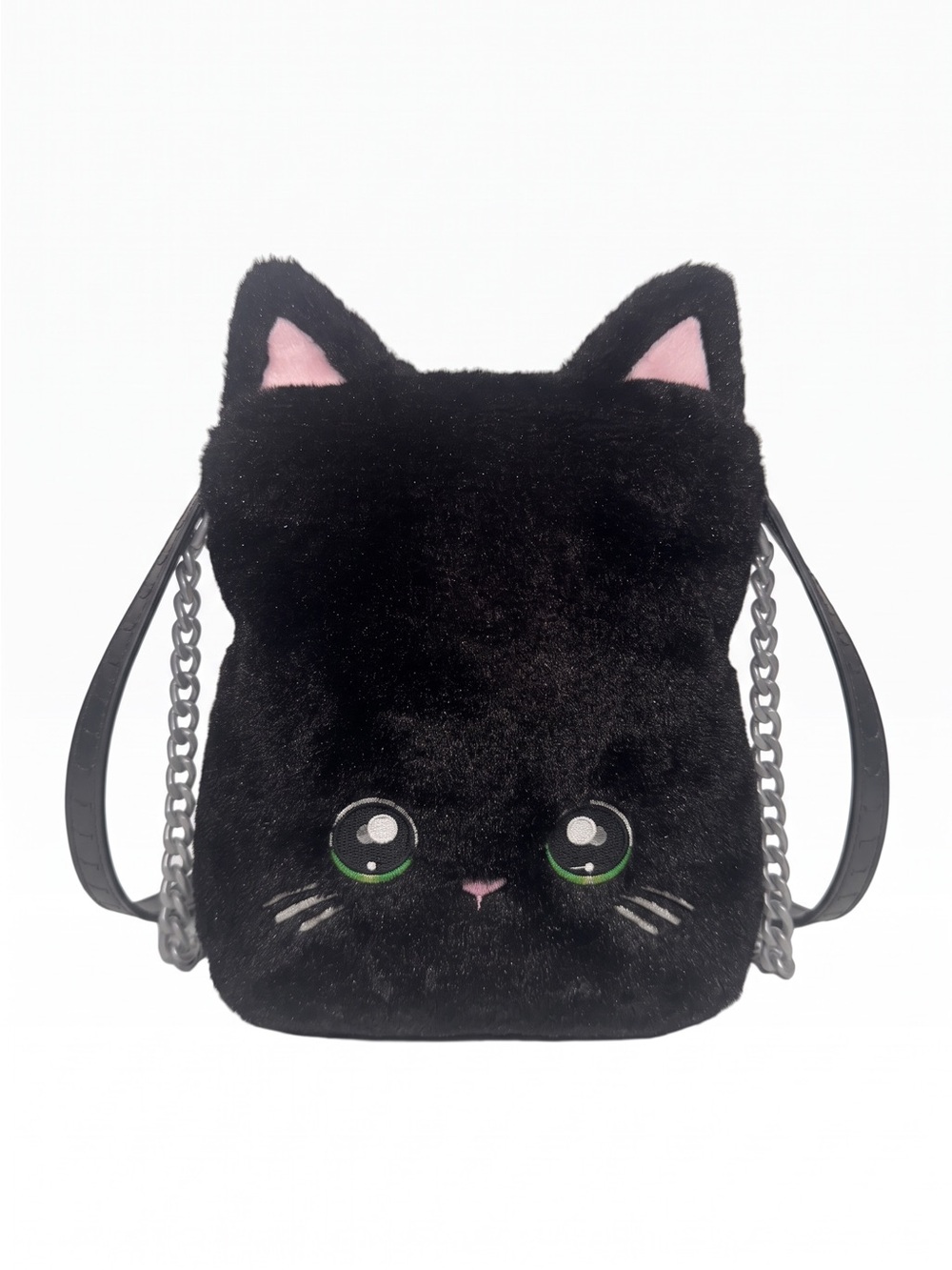 Black Plush Cat Face Backpack Bag